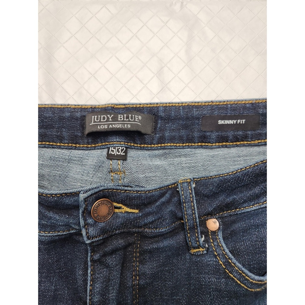 Judy Blue Jeans‎ Womens 15/32 Blue Skinny Fit High Rise Frayed Hem Stretch Denim - Picture 2 of 13